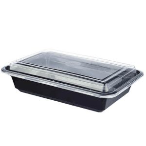 Microwave Rectangle Container & Lids Black Base 38Oz 1x150