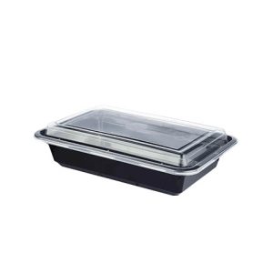 Microwave Rectangle Container & Lids Black Base 12Oz 1x150