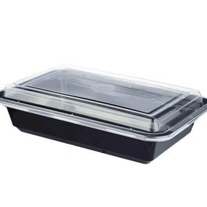 Microwave Rectangle Container & Lids Black Base 58Oz 1x150