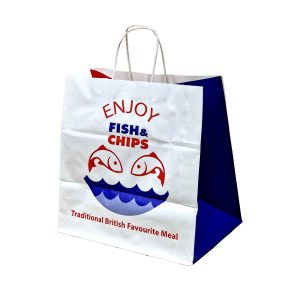 White Printed Fish & Chip Bags Twisted Handle 1x100